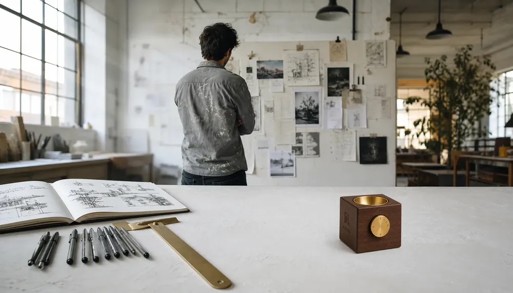 minagi op een werkbank in een engineeringstudio